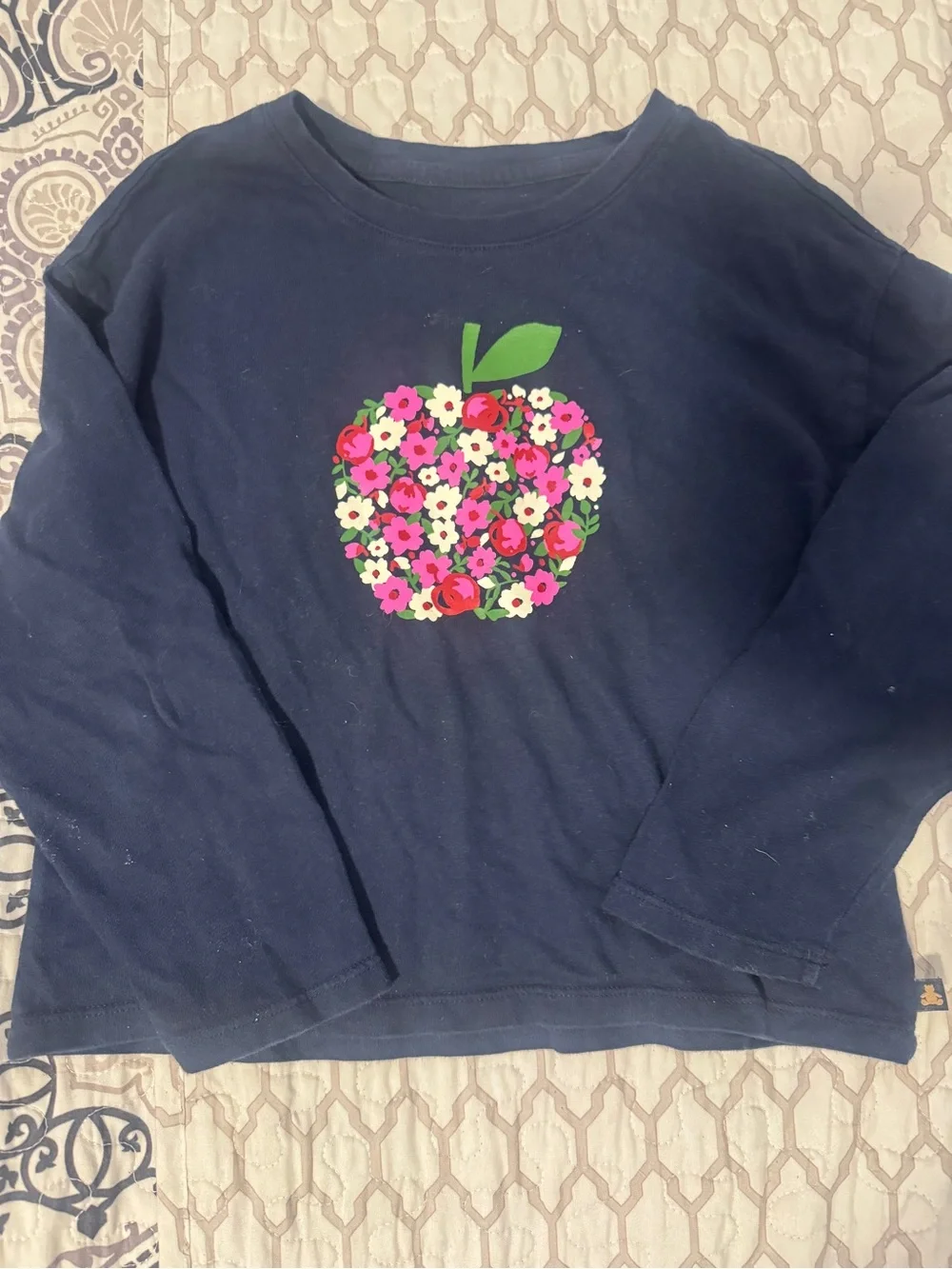 GAP Navy Long-Sleeve Tee with Pink Floral Apple Graphic